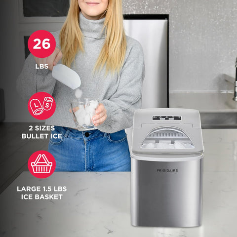 Frigidaire 26 Lbs per Day Portable Compact Maker, Ice Making Machine, Stainless, Medium - with | Sold by Uncle Wiener's Wholesale