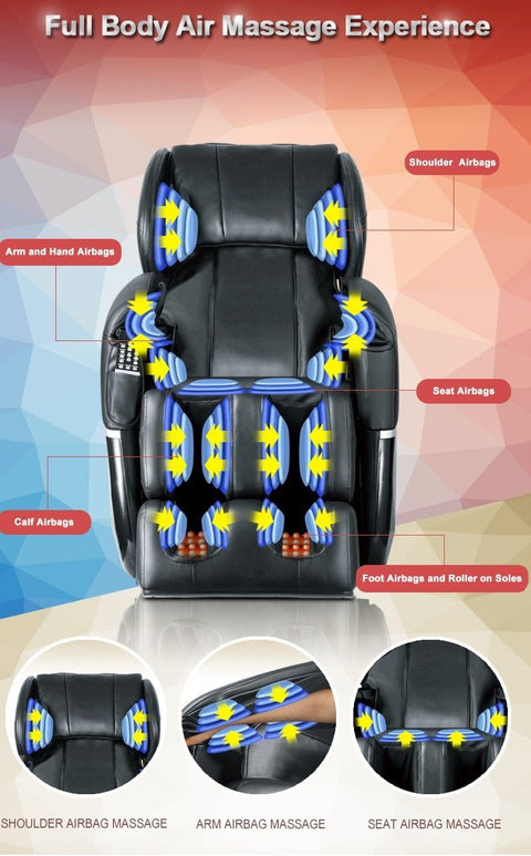 Full Body Zero Gravity Massage Chair – Black or Brown (EC77 / EC77B) - with BLACK | Sold by Uncle Wiener's Wholesale