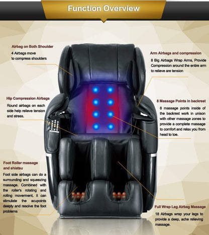 Full Body Zero Gravity Massage Chair – Black or Brown (EC77 / EC77B) - with BLACK | Sold by Uncle Wiener's Wholesale