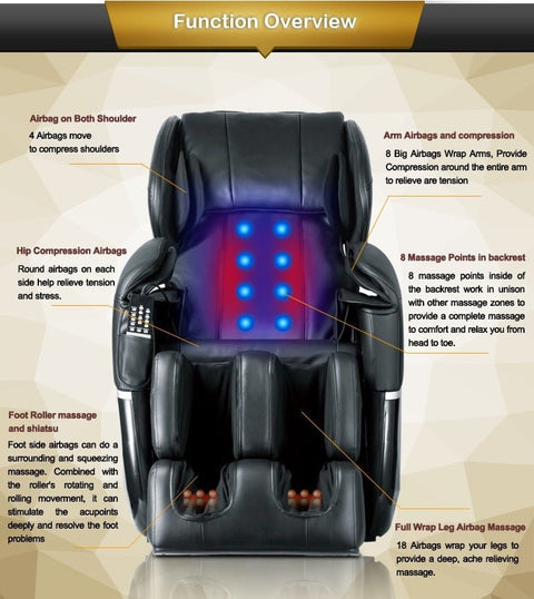 Full Body Zero Gravity Massage Chair – Black or Brown (EC77 / EC77B) - with BLACK | Sold by Uncle Wiener's Wholesale
