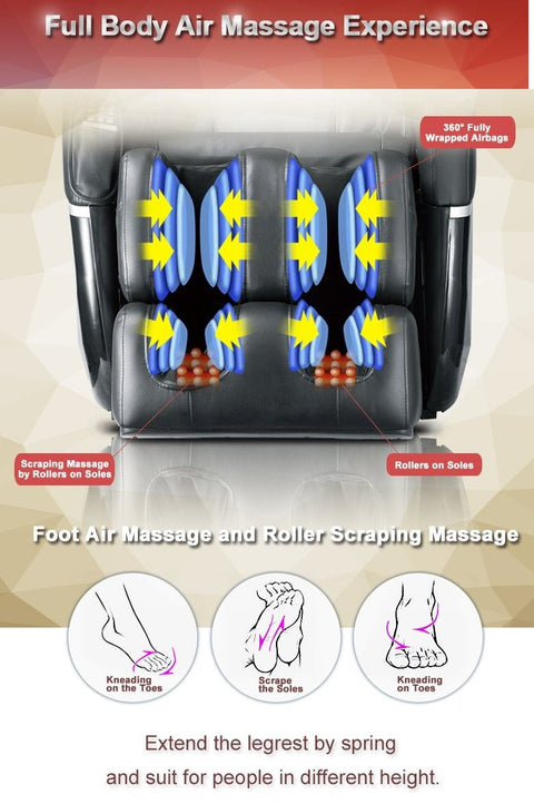 Full Body Zero Gravity Massage Chair – Black or Brown (EC77 / EC77B) - with BLACK | Sold by Uncle Wiener's Wholesale