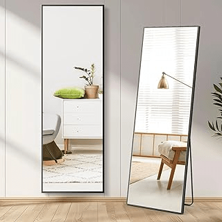 Full Length 63" x 19.7" Black Aluminum Framed Floor & Wall Mirror – Shatter - Resistant HD Glass, Standing or Wall Mounted SD63197 - with | Sold by Uncle Wiener's Wholesale