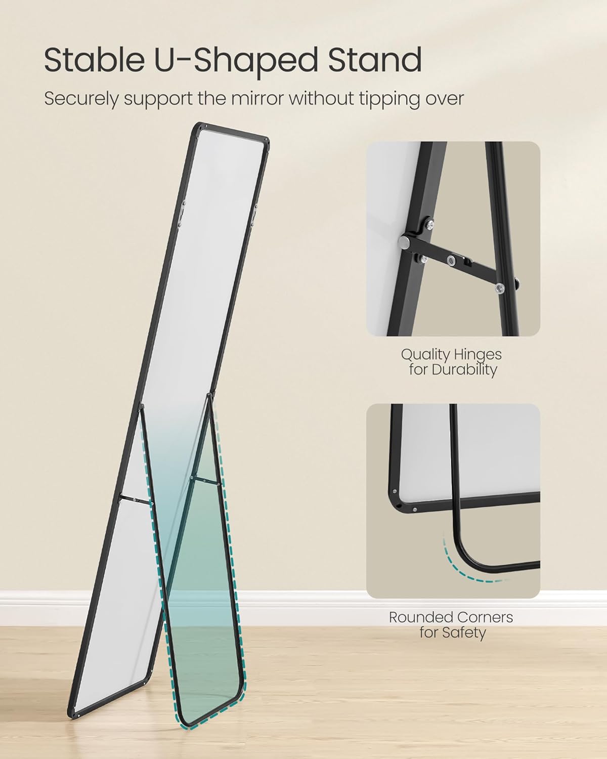 Full Length Mirror with Stand, Full Body Floor Mirror, Wall Mounted Rectangle Mirror for Bedroom, Living Room, Entryway 63 x 19.7 Inches Ink Black LFM030B01 - with | Sold by Uncle Wiener's Wholesale