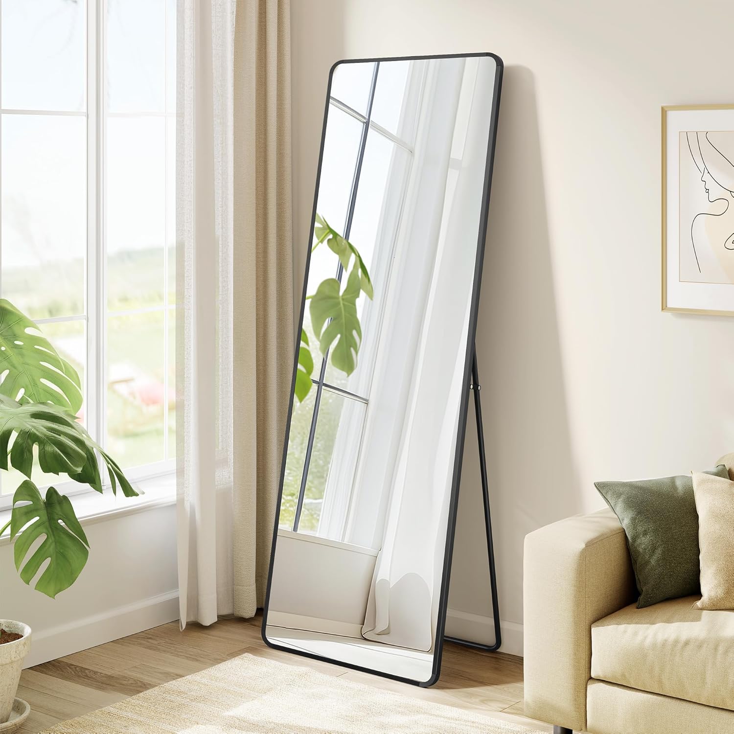Full Length Mirror with Stand, Full Body Floor Mirror, Wall Mounted Rectangle Mirror for Bedroom, Living Room, Entryway 63 x 19.7 Inches Ink Black LFM030B01 - with | Sold by Uncle Wiener's Wholesale