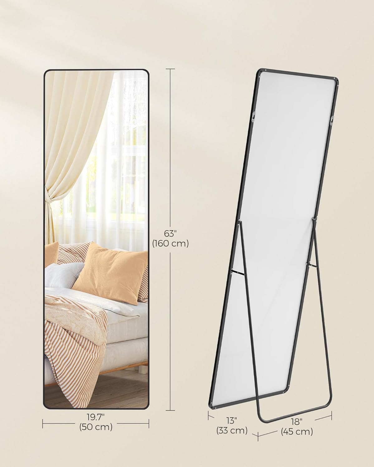 Full Length Mirror with Stand, Full Body Floor Mirror, Wall Mounted Rectangle Mirror for Bedroom, Living Room, Entryway 63 x 19.7 Inches Ink Black LFM030B01 - with | Sold by Uncle Wiener's Wholesale