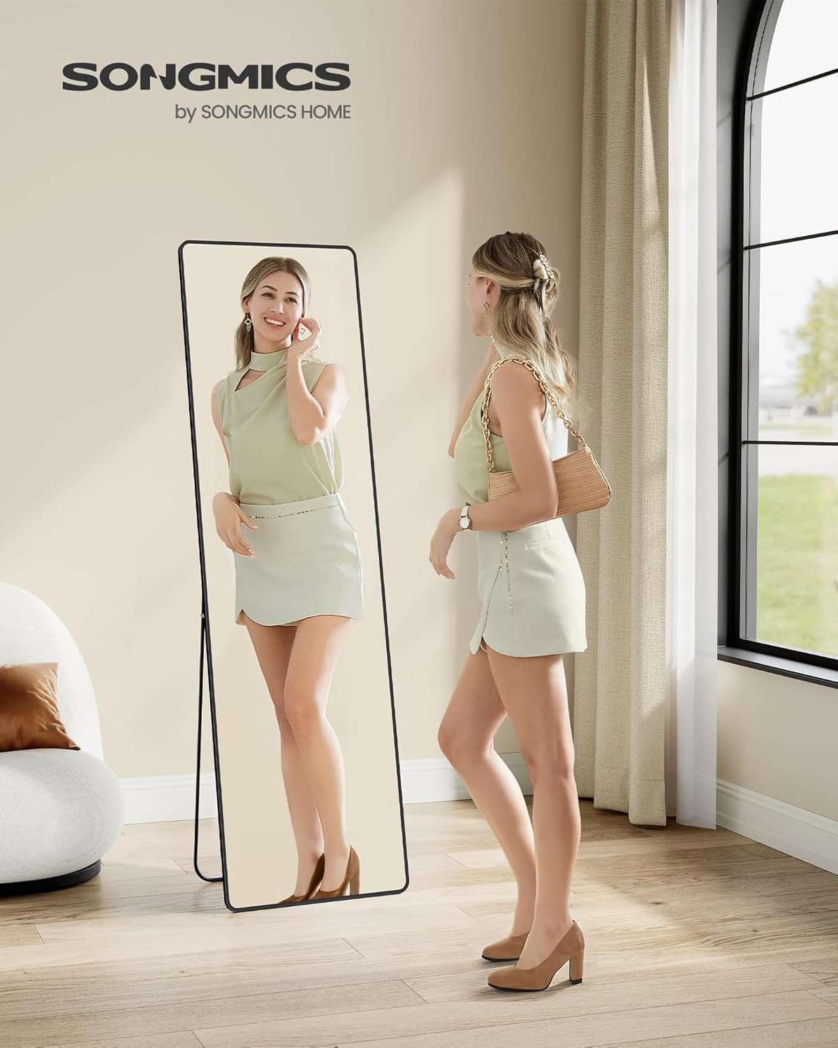 Full Length Mirror with Stand, Full Body Floor Mirror, Wall Mounted Rectangle Mirror for Bedroom, Living Room, Entryway 63 x 19.7 Inches Ink Black LFM030B01 - with | Sold by Uncle Wiener's Wholesale