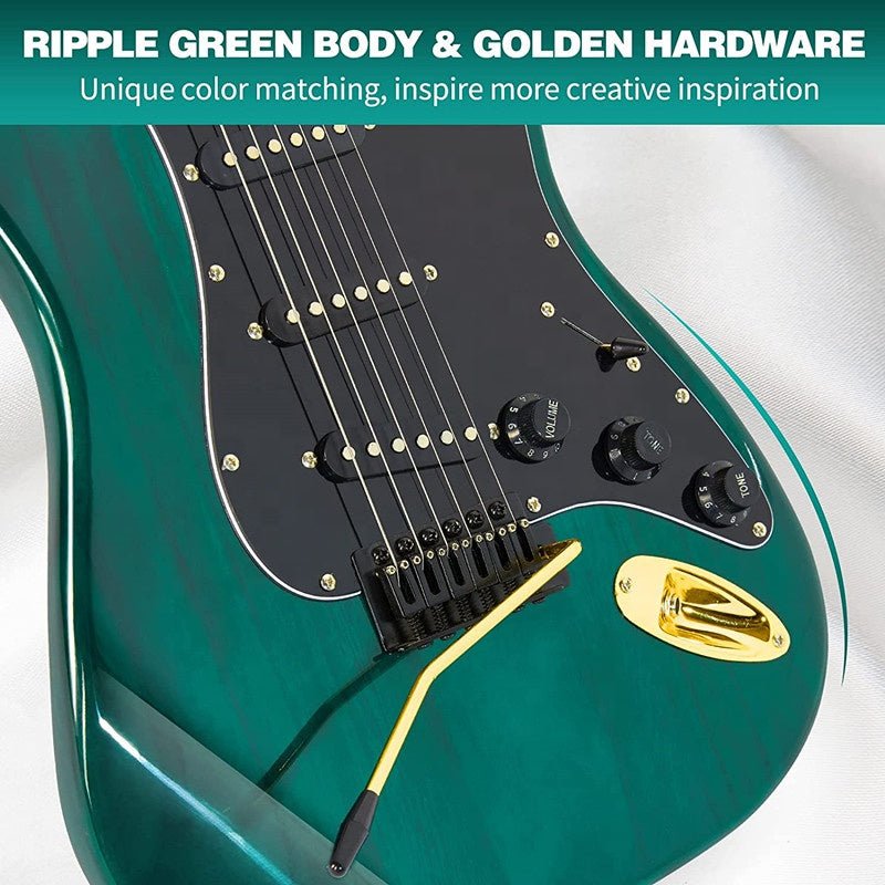 Full Size Electric Guitar ST Style Ripple Green Beginner Guitar Starter Kit with Amp EGSTG5 - with | Sold by Uncle Wiener's Wholesale