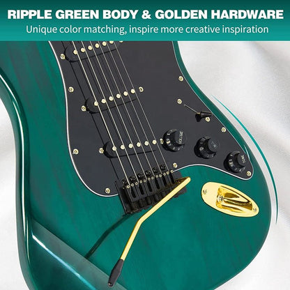 Full Size Electric Guitar ST Style Ripple Green Beginner Guitar Starter Kit with Amp EGSTG5 - with | Sold by Uncle Wiener's Wholesale
