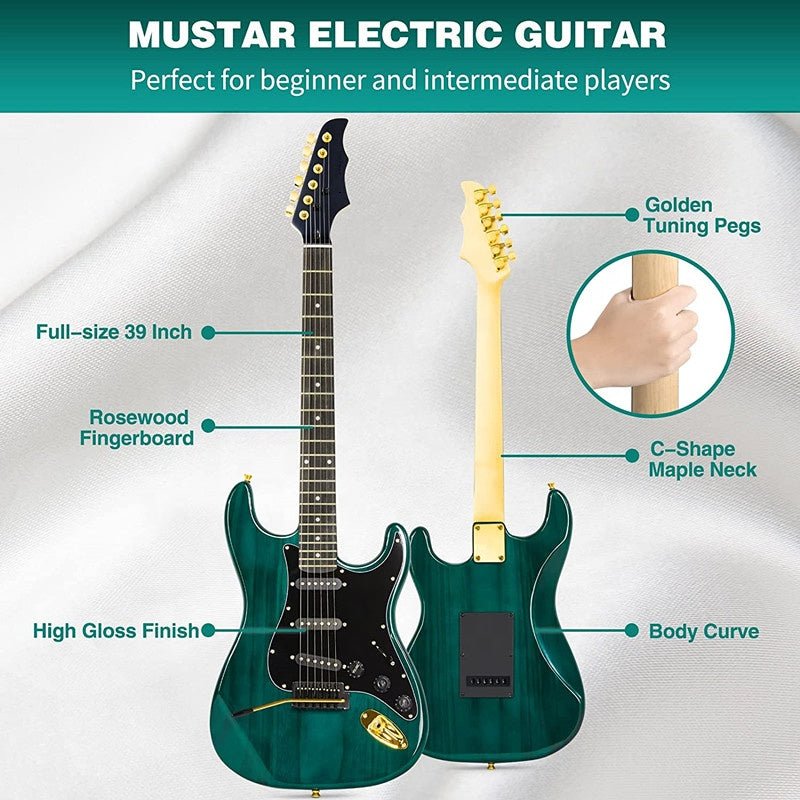 Full Size Electric Guitar ST Style Ripple Green Beginner Guitar Starter Kit with Amp EGSTG5 - with | Sold by Uncle Wiener's Wholesale