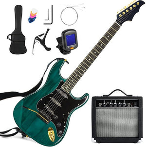 Full Size Electric Guitar ST Style Ripple Green Beginner Guitar Starter Kit with Amp EGSTG5