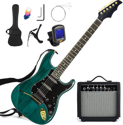 Full Size Electric Guitar ST Style Ripple Green Beginner Guitar Starter Kit with Amp EGSTG5 - with | Sold by Uncle Wiener's Wholesale