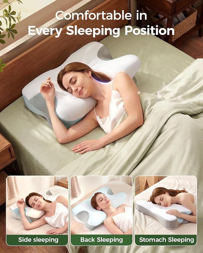 Fumacos Cervical Memory Foam Pillow – Ergonomic Contour Neck Support Pillow with Dual Heights & Cooling Washable Cover, Queen Size - Home products with | Sold by Uncle Wiener's Wholesale