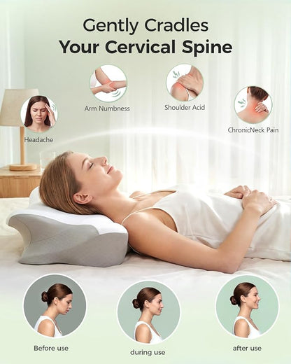 Fumacos Cervical Memory Foam Pillow – Ergonomic Contour Neck Support Pillow with Dual Heights & Cooling Washable Cover, Queen Size - Home products with | Sold by Uncle Wiener's Wholesale