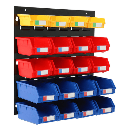 Garage Wall Mounted Storage Bin Rack with 25 Removable Bins – Tool Organizer for Hardware, Screws, Bolts & Parts GLP1819 - with | Sold by Uncle Wiener's Wholesale