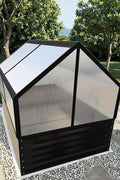 Garden Greenhouse with Raised Bed – Hinged Polycarbonate Panels, Black Aluminum Frame – Model G5681 - with | Sold by Uncle Wiener's Wholesale