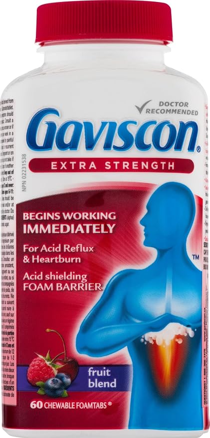 Gaviscon Extra Strength Chewable Antacid Tablets – Blended Fruit Heartburn & Acid Reflux Relief, 60 Count - Snack with | Sold by Uncle Wiener's Wholesale
