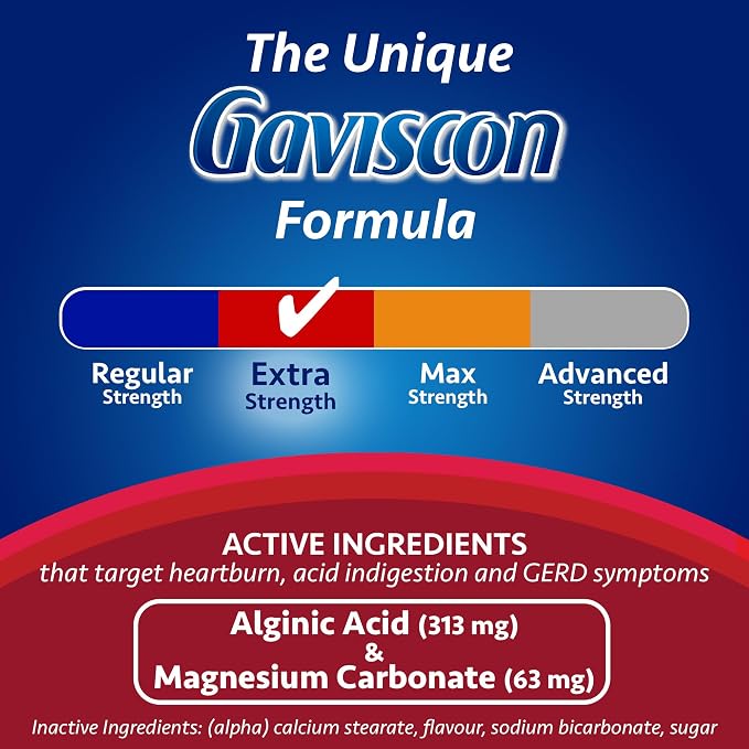 Gaviscon Extra Strength Chewable Antacid Tablets – Blended Fruit Heartburn & Acid Reflux Relief, 60 Count - Snack with | Sold by Uncle Wiener's Wholesale