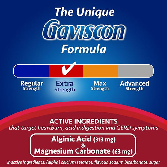 Gaviscon Extra Strength Chewable Antacid Tablets – Blended Fruit Heartburn & Acid Reflux Relief, 60 Count - Snack with | Sold by Uncle Wiener's Wholesale