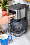 GE Drip Coffee Maker With Timer | 12 - Cup Glass Carafe Coffee Pot With Adjustable Keep Warm Plate | Wide Shower Head for Maximum Flavor | Kitchen Essentials | Stainless Steel - with Stainless Steel | Sold by Uncle Wiener's Wholesale