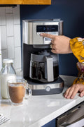 GE Drip Coffee Maker With Timer | 12 - Cup Glass Carafe Coffee Pot With Adjustable Keep Warm Plate | Wide Shower Head for Maximum Flavor | Kitchen Essentials | Stainless Steel - with Stainless Steel | Sold by Uncle Wiener's Wholesale
