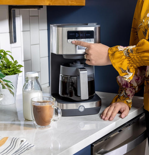 GE Drip Coffee Maker With Timer | 12 - Cup Glass Carafe Coffee Pot With Adjustable Keep Warm Plate | Wide Shower Head for Maximum Flavor | Kitchen Essentials | Stainless Steel - with Stainless Steel | Sold by Uncle Wiener's Wholesale
