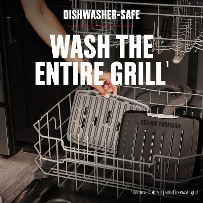 George Foreman Fully Submersible Grill, NEW Dishwasher Safe, Wash the Entire Grill, Easy - to - Clean Nonstick, Black/Grey - with Dimensions (Overall): 4 inches (H) x 10 inches (W) x 11 inches (D) | Sold by Uncle Wiener's Wholesale