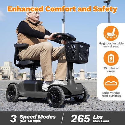 Glashow S1 4-Wheel Mobility Scooter for Adults – 25-Mile Range, 6.2 MPH GLS1-GY - with | Sold by Uncle Wiener's Wholesale