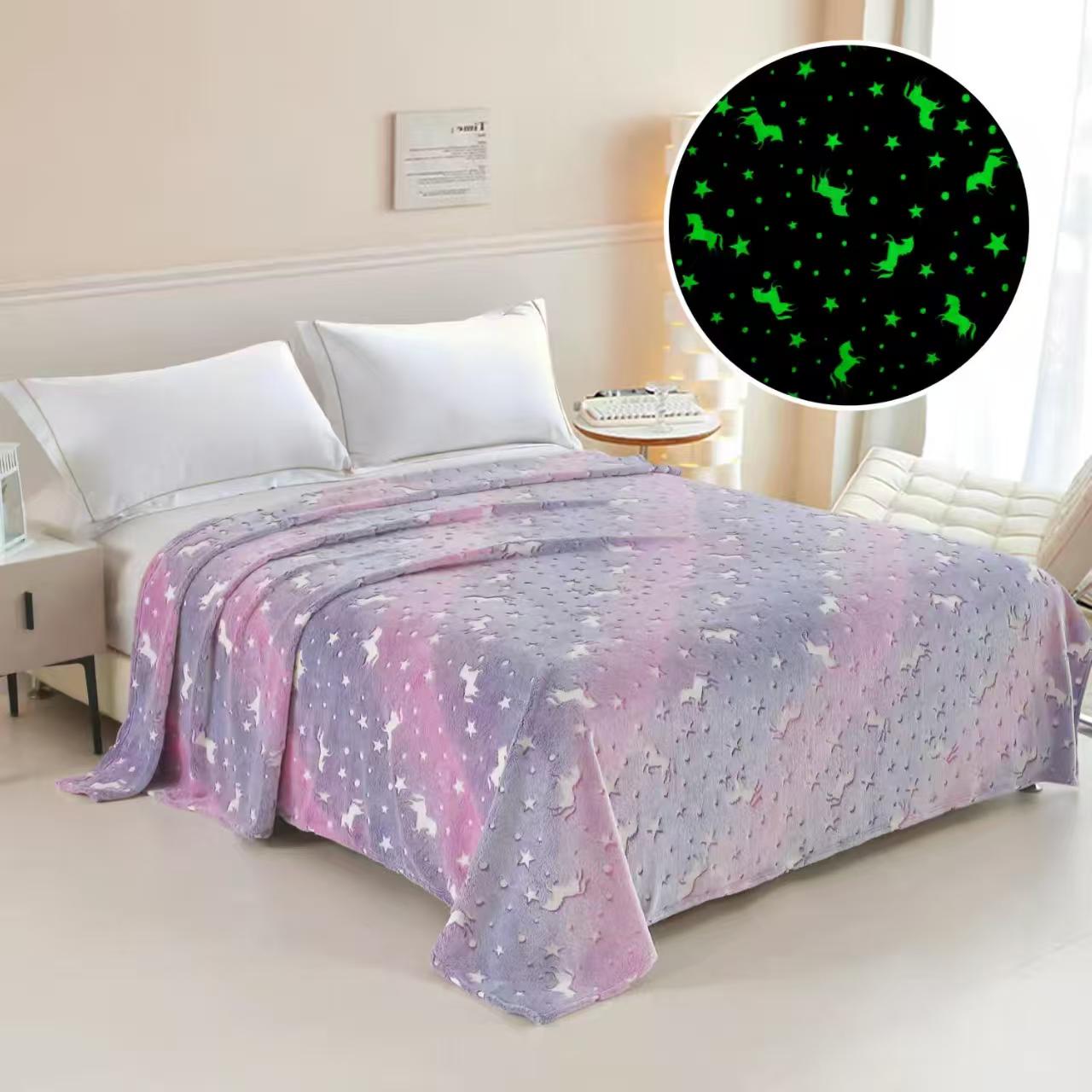Glow - in - the - Dark Kids Throw Blanket – Unicorn or Dinosaur – 59" × 79" - with Glow - in - the - Dark Unicorn 59" × 79" | Sold by Uncle Wiener's Wholesale