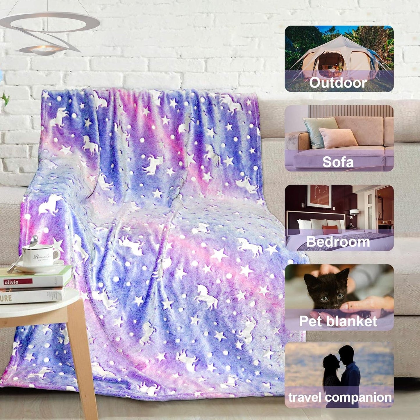 Glow - in - the - Dark Kids Throw Blanket – Unicorn or Dinosaur – 59" × 79" - with Glow - in - the - Dark Unicorn 59" × 79" | Sold by Uncle Wiener's Wholesale