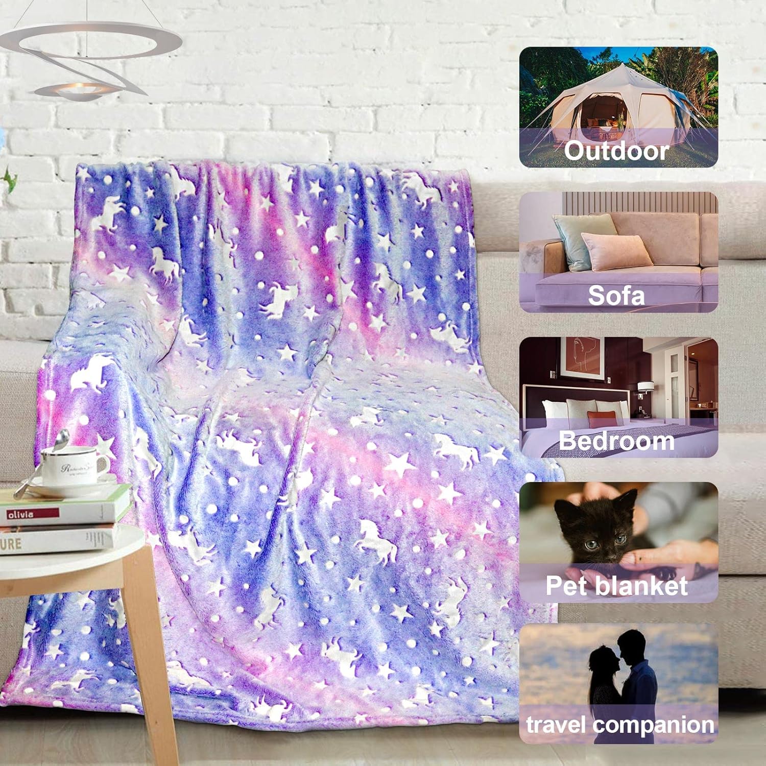 Glow - in - the - Dark Kids Throw Blanket – Unicorn or Dinosaur – 59" × 79" - with Glow - in - the - Dark Unicorn 59" × 79" | Sold by Uncle Wiener's Wholesale