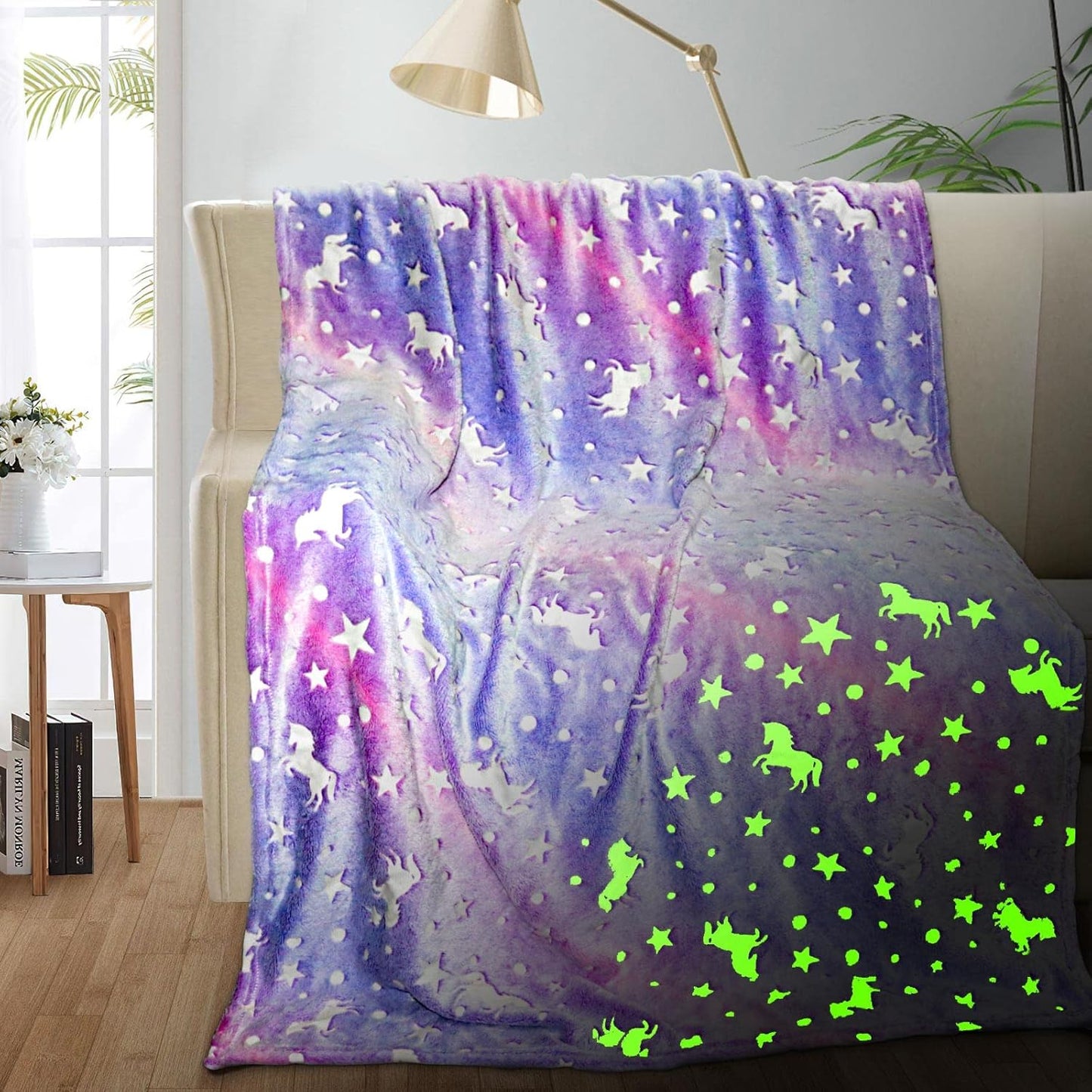Glow - in - the - Dark Kids Throw Blanket – Unicorn or Dinosaur – 59" × 79" - with Glow - in - the - Dark Unicorn 59" × 79" | Sold by Uncle Wiener's Wholesale