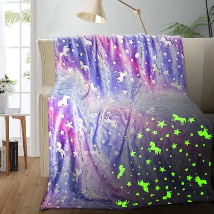Glow - in - the - Dark Kids Throw Blanket – Unicorn or Dinosaur – 59" × 79" - with Glow - in - the - Dark Unicorn 59" × 79" | Sold by Uncle Wiener's Wholesale