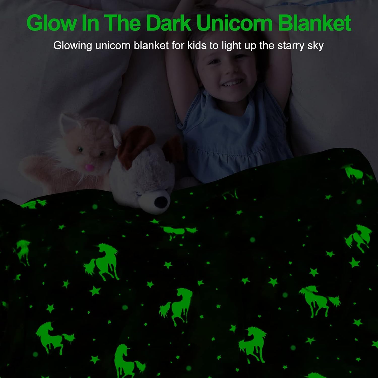 Glow - in - the - Dark Kids Throw Blanket – Unicorn or Dinosaur – 59" × 79" - with Glow - in - the - Dark Unicorn 59" × 79" | Sold by Uncle Wiener's Wholesale