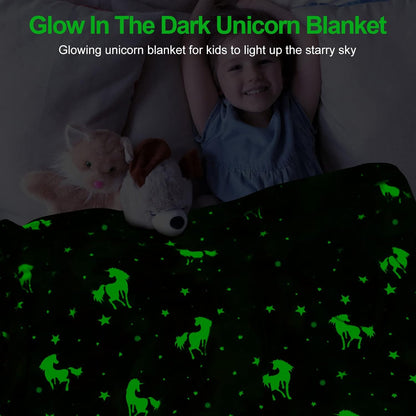 Glow - in - the - Dark Kids Throw Blanket – Unicorn or Dinosaur – 59" × 79" - with Glow - in - the - Dark Unicorn 59" × 79" | Sold by Uncle Wiener's Wholesale
