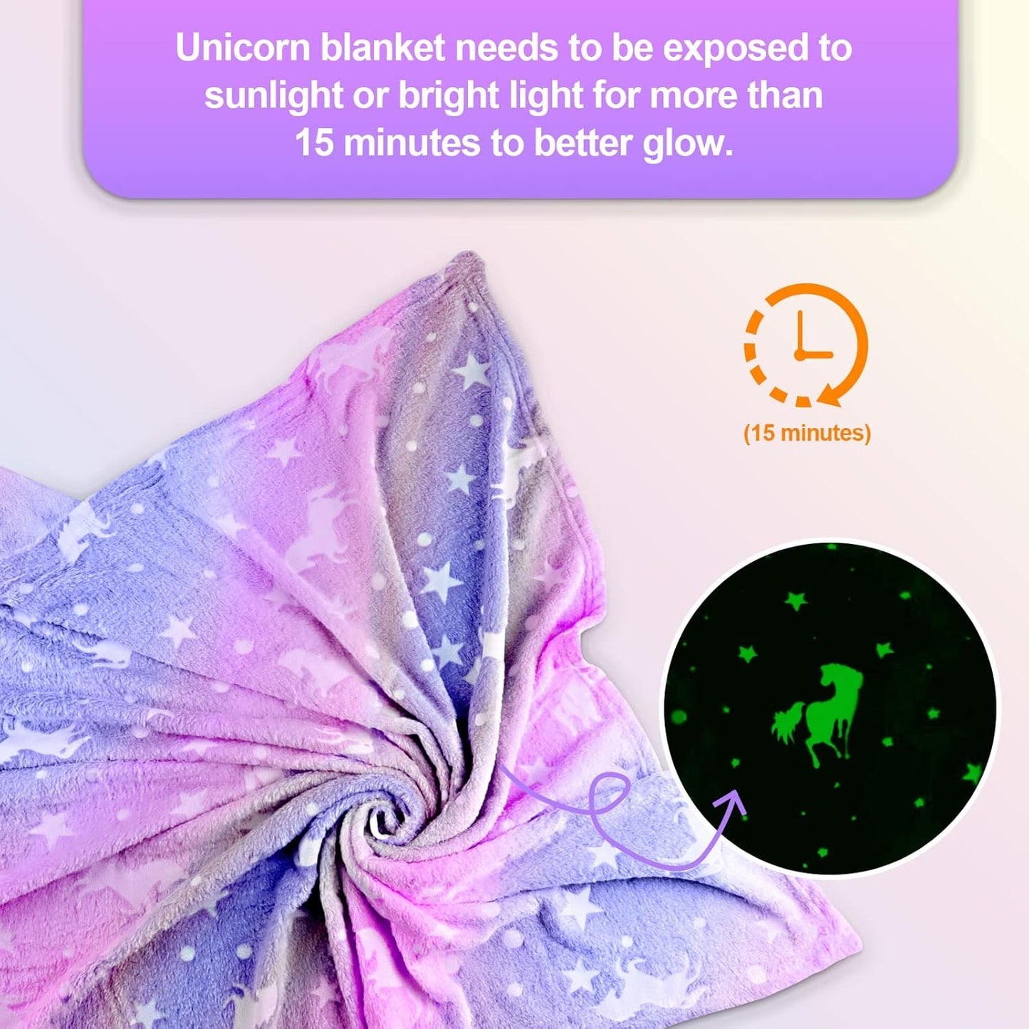 Glow - in - the - Dark Kids Throw Blanket – Unicorn or Dinosaur – 59" × 79" - with Glow - in - the - Dark Unicorn 59" × 79" | Sold by Uncle Wiener's Wholesale