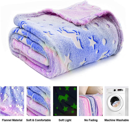 Glow - in - the - Dark Kids Throw Blanket – Unicorn or Dinosaur – 59" × 79" - with Glow - in - the - Dark Unicorn 59" × 79" | Sold by Uncle Wiener's Wholesale
