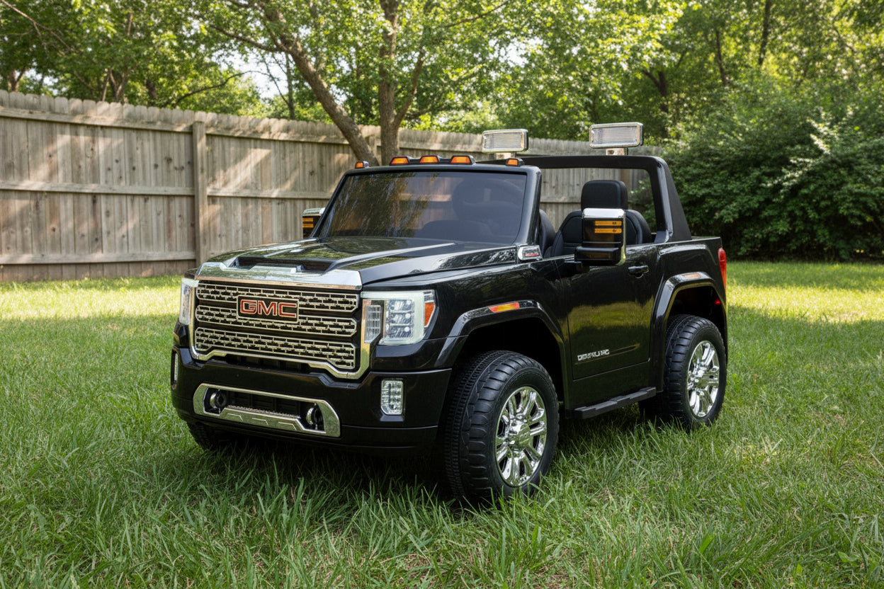 GMC Denali 12V Electric Ride - On Car for Kids | 2 - Seater, EVA Wheels, Remote Control, Leather Seat RIDE368BK - with | Sold by Uncle Wiener's Wholesale