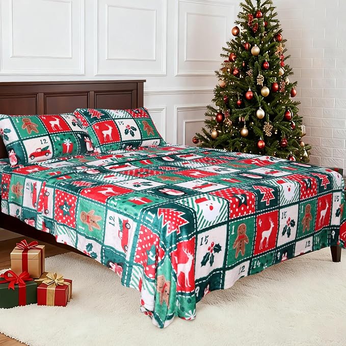 Gogreen Christmas Flannel Bed Set / Blanket – Ultra Soft Microfiber Deep Pocket Sheets, Assorted Holiday Prints, Assorted sizes - Home products with Blanket | Sold by Uncle Wiener's Wholesale