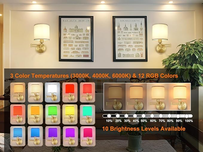 GOODATE Battery Operated Wall Sconce Set of 2 – Rechargeable Wireless Wall Lamps with Remote Control, 15 Color Dimmable LED Lights & White Fabric Shades - Furniture with | Sold by Uncle Wiener's Wholesale