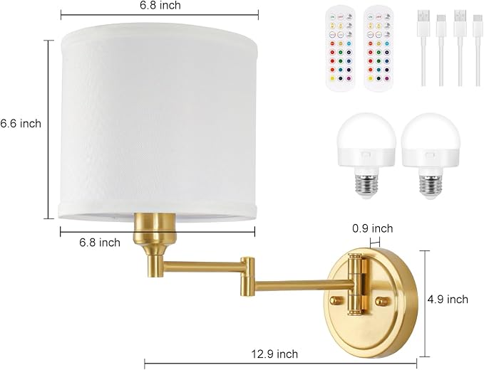 GOODATE Battery Operated Wall Sconce Set of 2 – Rechargeable Wireless Wall Lamps with Remote Control, 15 Color Dimmable LED Lights & White Fabric Shades - Furniture with | Sold by Uncle Wiener's Wholesale