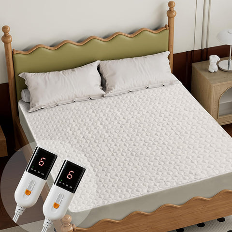 Gotcozy Heated Mattress Pad King Size Dual Control - Electric Mattress Pad Fit up to 15‘’ with 6 Heat Setting & 10 Hour Auto Off ETL Certified Machine Washable(White) - with | Sold by Uncle Wiener's Wholesale