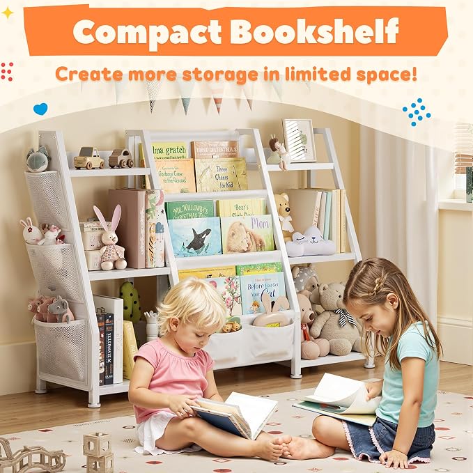 GoTiling Kids Bookshelf and Toy Storage Organizer – 3-Tier Montessori Book Sling Shelf with 14 Storage Compartments & 3 Fabric Pockets - Furniture with | Sold by Uncle Wiener's Wholesale