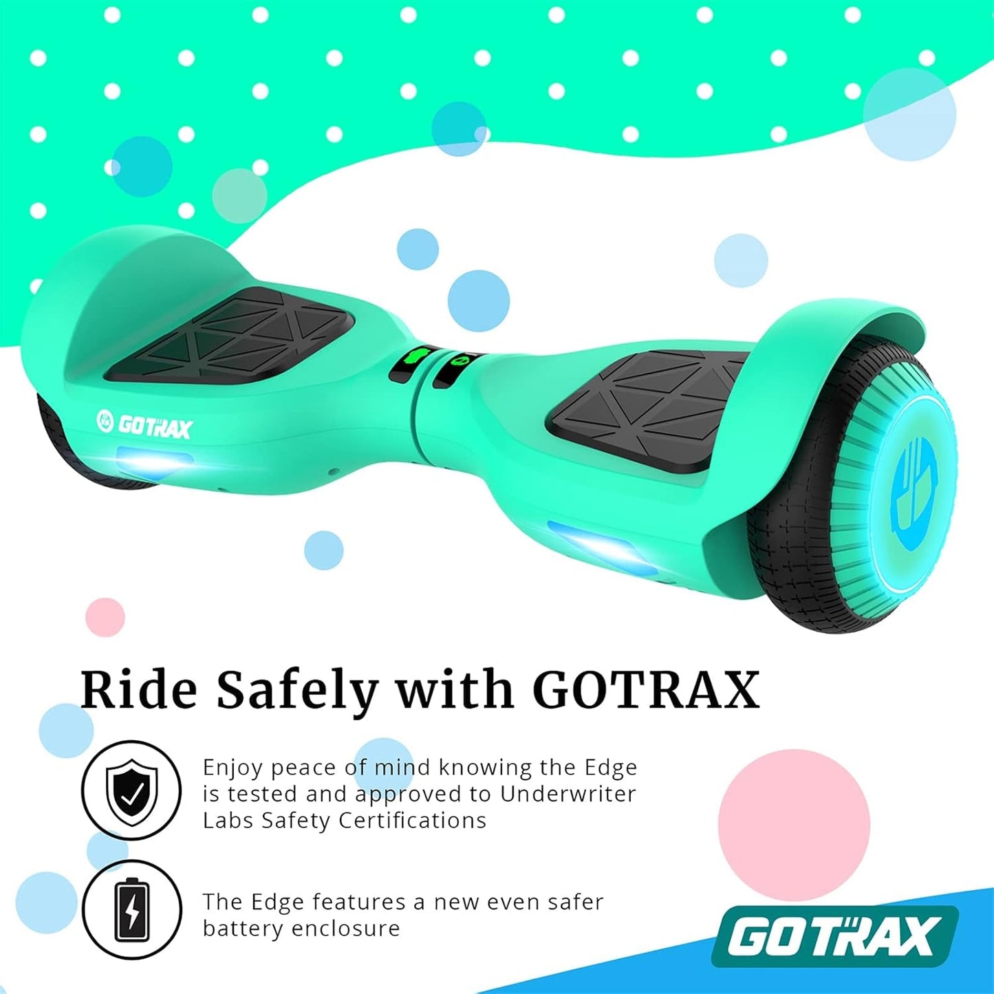 Gotrax EDGE Hoverboard – 6.5" LED Wheels, Dual 200W Motors, UL2272 Self - Balancing Scooter GTXEDGETEAL - with | Sold by Uncle Wiener's Wholesale