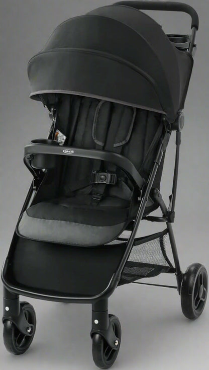 Graco NimbleLite Lightweight Baby Stroller – Gotham front view
Graco baby stroller compact fold – Gotham model
Stroller with cup holders and child tray – Graco NimbleLite
Lightweight stroller with car seat compatibility and canopy