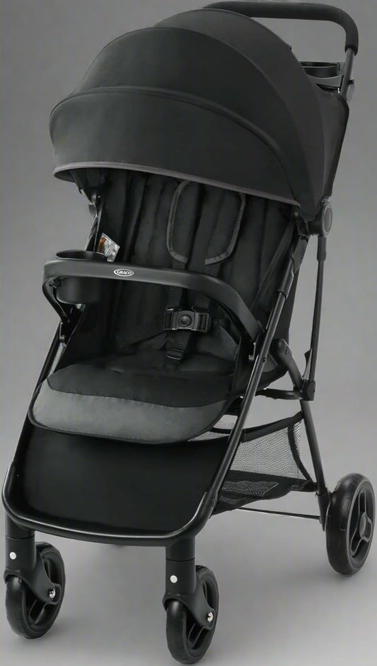 Graco NimbleLite Lightweight Baby Stroller – Gotham front view
Graco baby stroller compact fold – Gotham model
Stroller with cup holders and child tray – Graco NimbleLite
Lightweight stroller with car seat compatibility and canopy