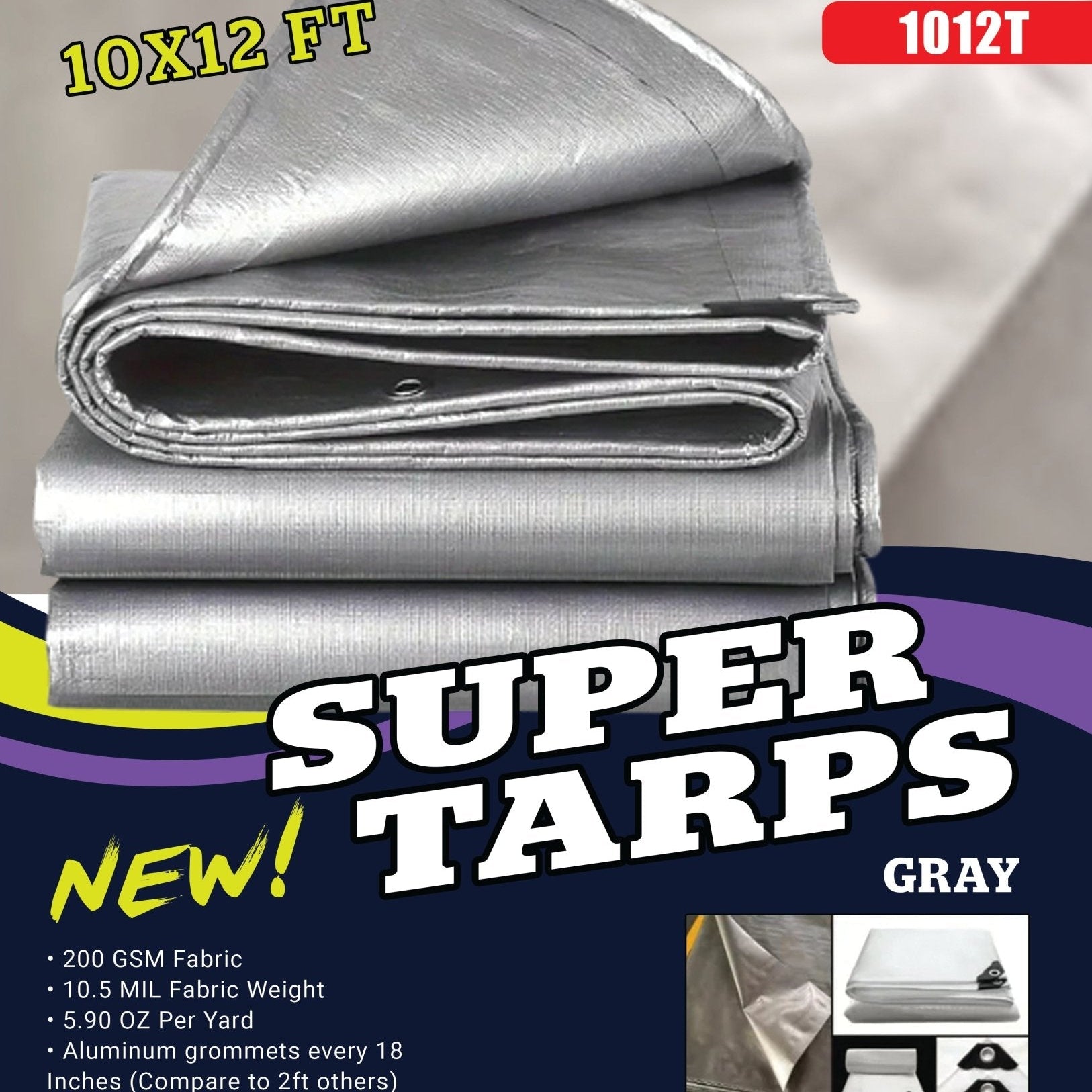 Gray 10 Mil Heavy - Duty Waterproof Tarp – All - Weather Poly Cover with Reinforced Grommets | Multiple Sizes (10x10 to 20x30 FT) - with 10X12 FT 1012T | Sold by Uncle Wiener's Wholesale