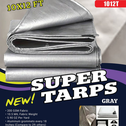 Gray 10 Mil Heavy - Duty Waterproof Tarp – All - Weather Poly Cover with Reinforced Grommets | Multiple Sizes (10x10 to 20x30 FT) - with 10X12 FT 1012T | Sold by Uncle Wiener's Wholesale