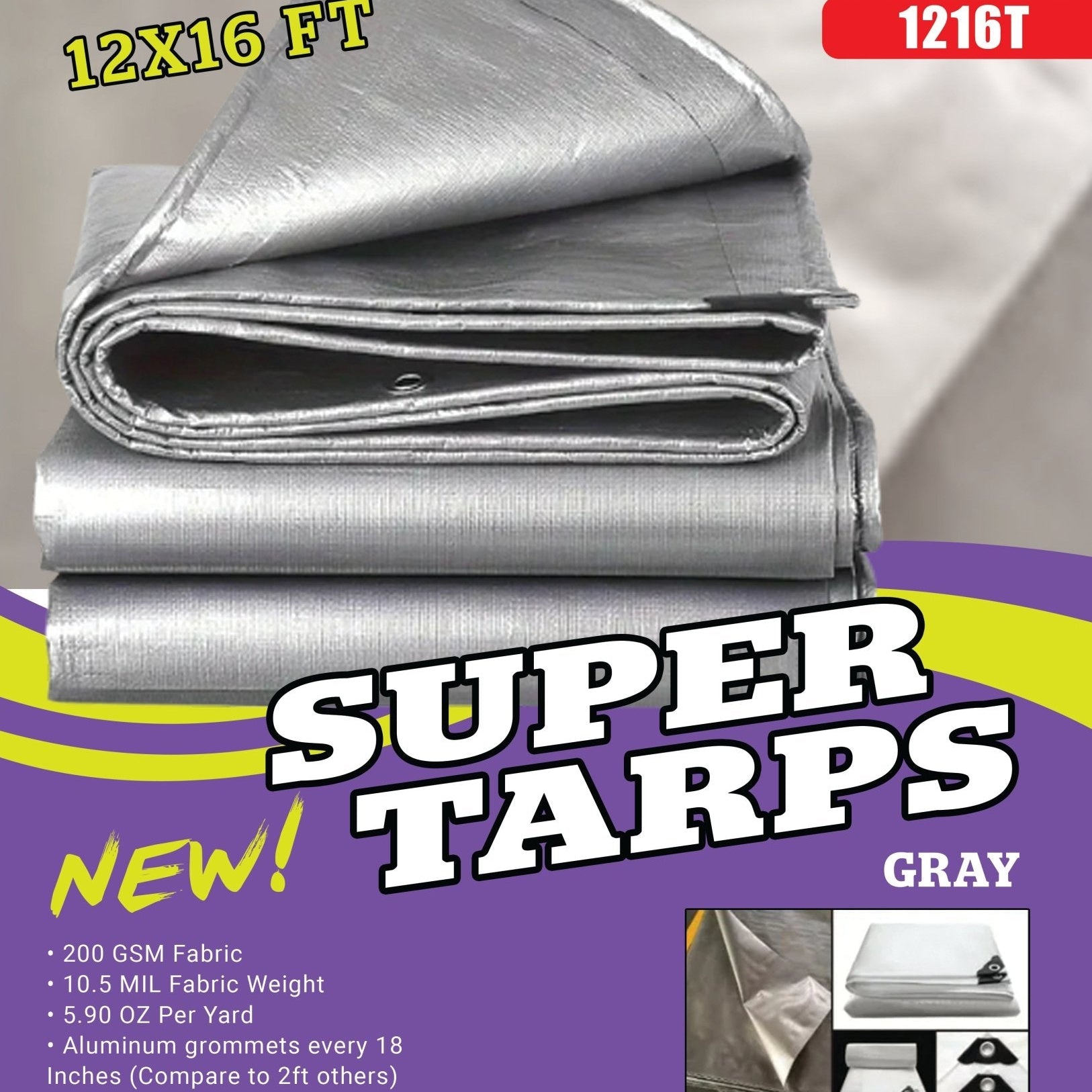 Gray 10 Mil Heavy - Duty Waterproof Tarp – All - Weather Poly Cover with Reinforced Grommets | Multiple Sizes (10x10 to 20x30 FT) - with 12X16 FT 1216T | Sold by Uncle Wiener's Wholesale