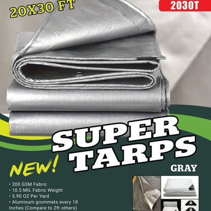 Gray 10 Mil Heavy - Duty Waterproof Tarp – All - Weather Poly Cover with Reinforced Grommets | Multiple Sizes (10x10 to 20x30 FT) - with 20X30 FT 2030T | Sold by Uncle Wiener's Wholesale