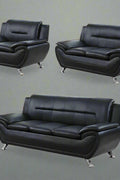 3PCS Modern Faux Leather Sofa Set – Red & Black Sofa, Loveseat, and Armchair with Chrome Legs for Contemporary Living Room